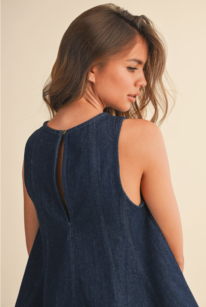 Denim Longline Sleeveless Top And Shorts Set