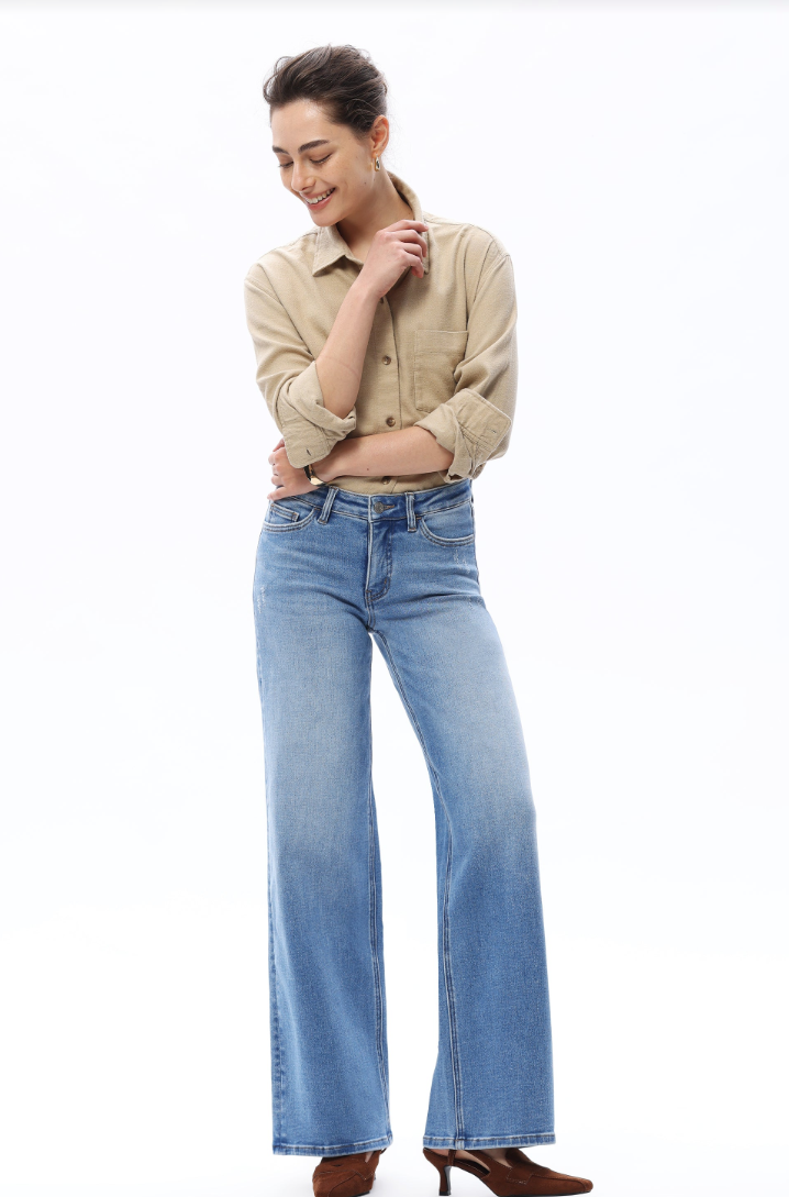 Mid Rise Wide Leg Denim Jeans
