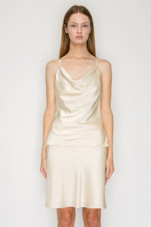 BIAS SATIN COWL OPEN BACK CAMI TOP