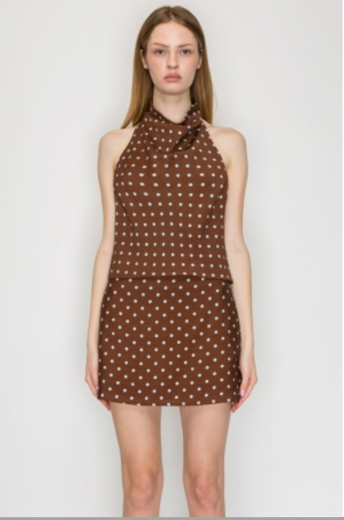 POLKA DOT HALTER COWL NECK TOP