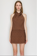 POLKA DOT HALTER COWL NECK TOP