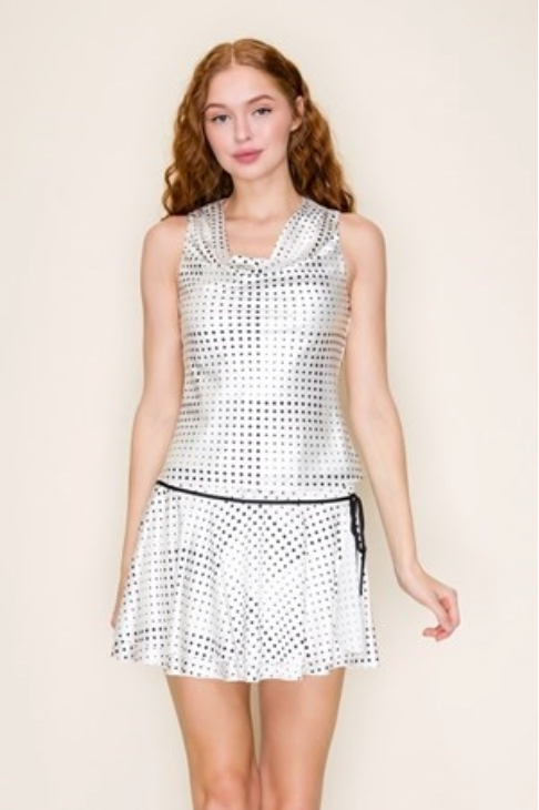 POLKA DOT SATIN COWL NECK TOP