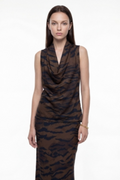 ANIMAL PRINT DRAPED COLLAR NECK BLOUSE