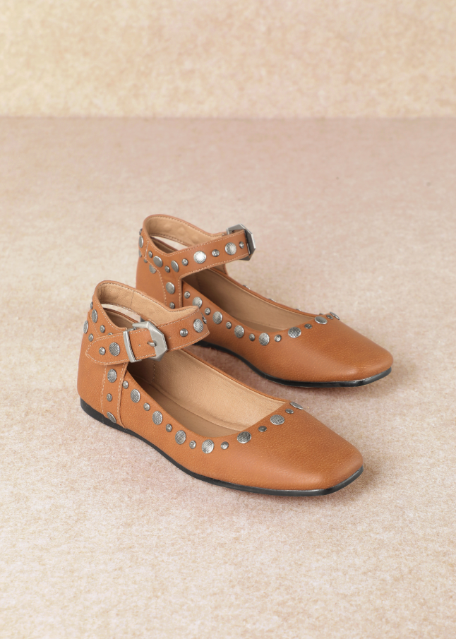 MiiM Mystic Studded Ankle Strap Ballerina Flats