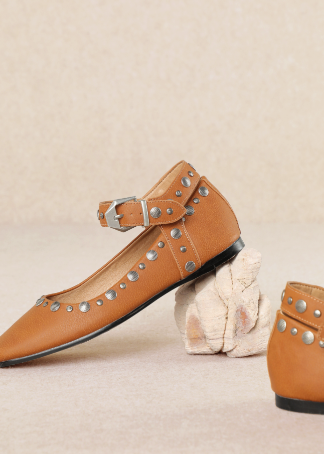 MiiM Mystic Studded Ankle Strap Ballerina Flats