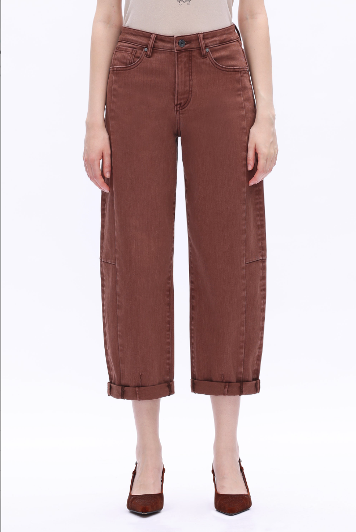 Bayeas High Rise Barrel Rolled Jeans