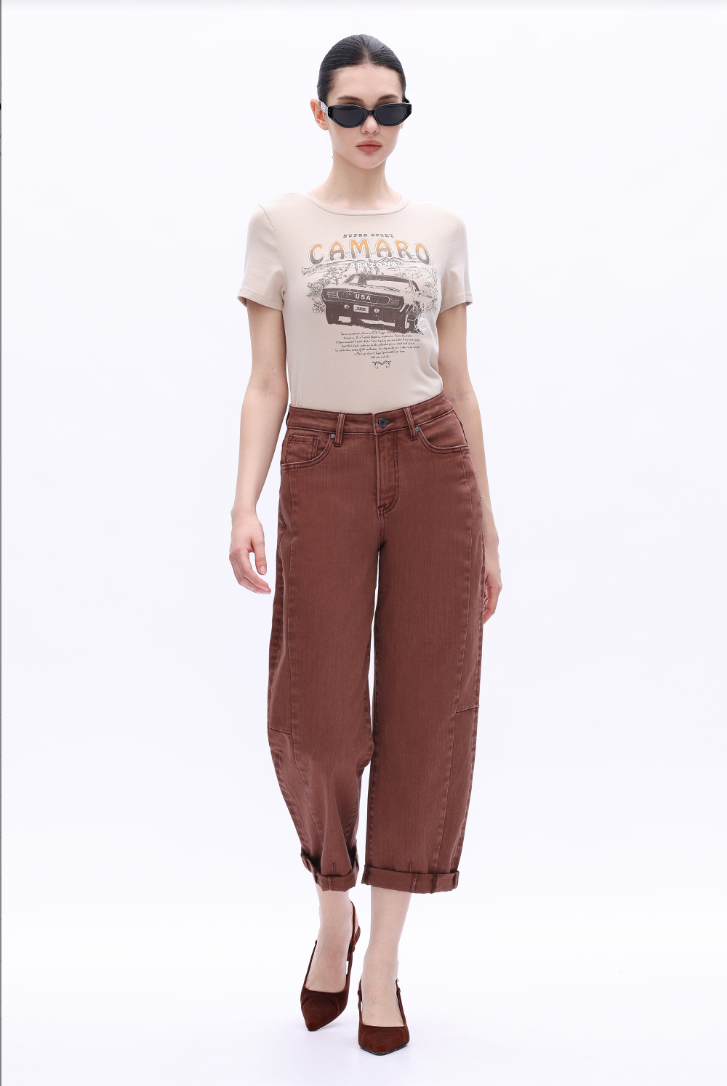 Bayeas High Rise Barrel Rolled Jeans