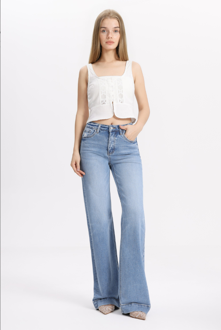 Bayeas New York Mid Rise Wide Leg Jean