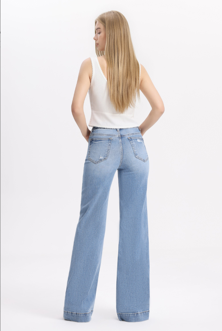 Bayeas New York Mid Rise Wide Leg Jean