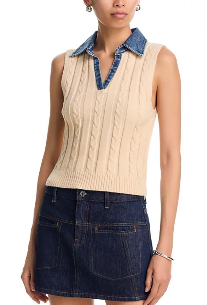 Monica Mixed Media Denim Collar Vest