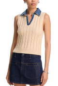 Monica Mixed Media Denim Collar Vest