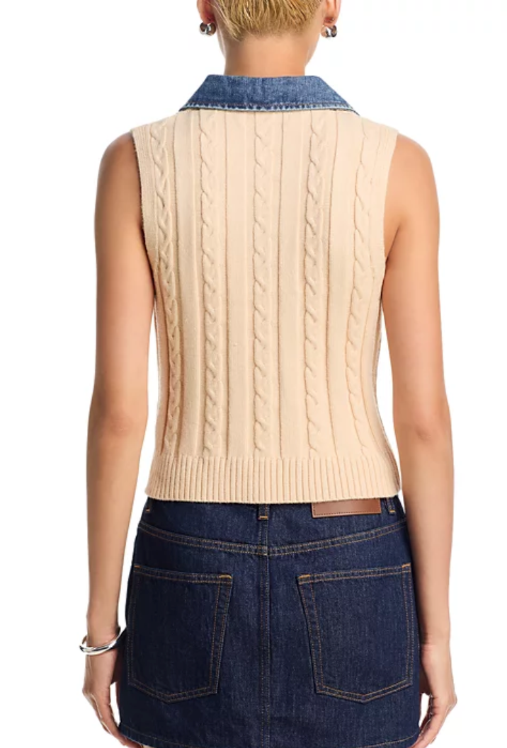 Monica Mixed Media Denim Collar Vest