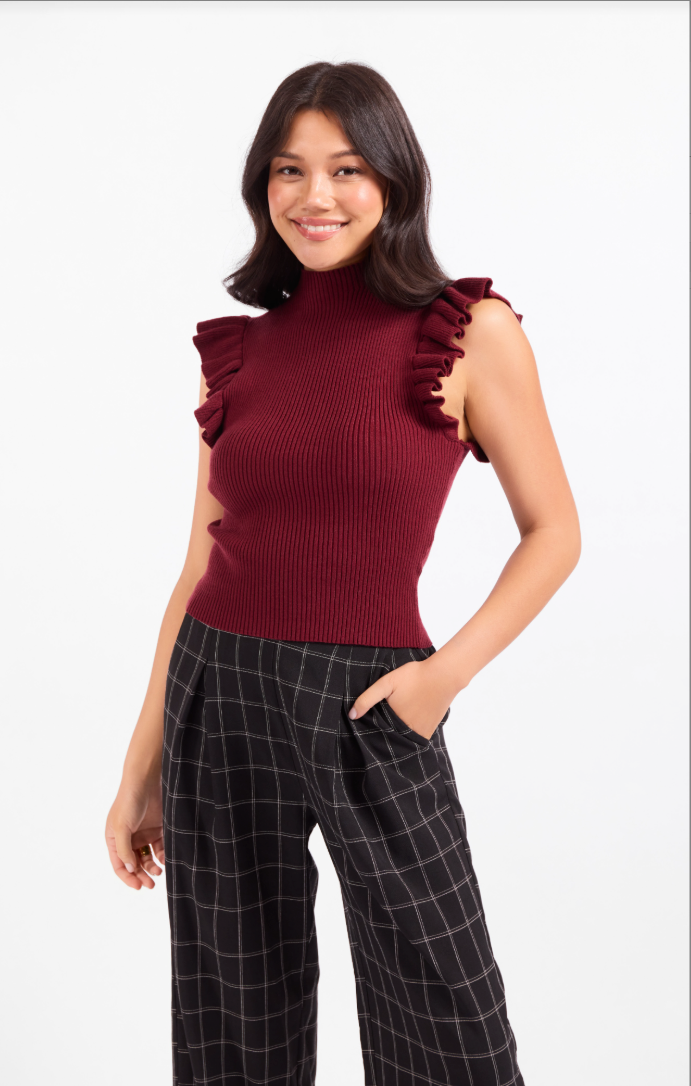 Sadie & Sage Tiffany Mockneck Ruffle Tank Sweater