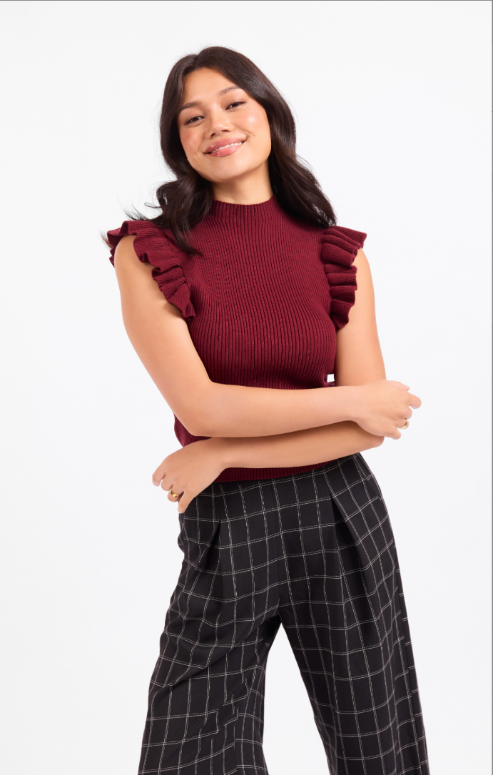 Sadie & Sage Tiffany Mockneck Ruffle Tank Sweater