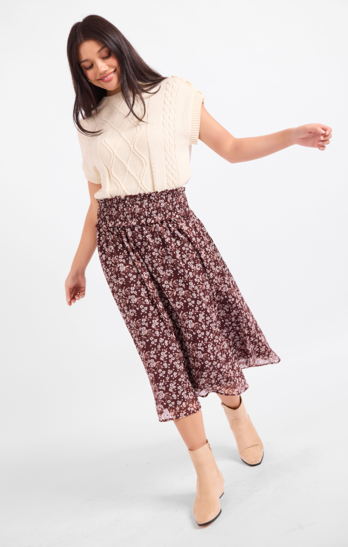 Sadie & Sage Oak Lane Shirred Midi Skirt