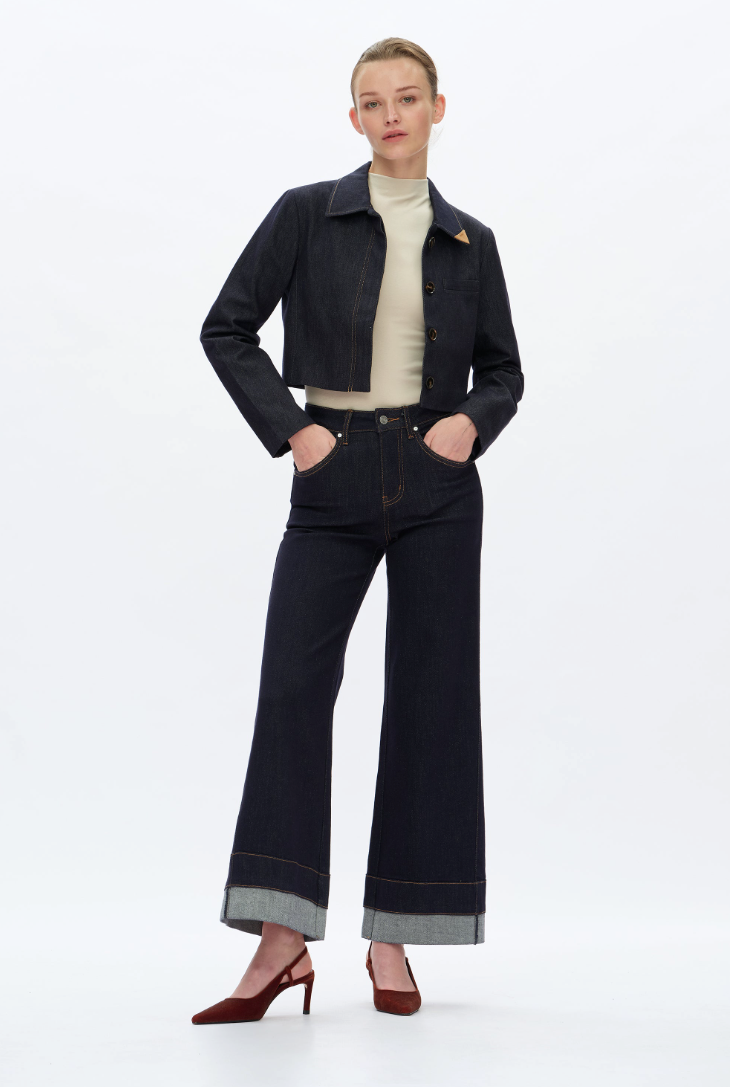 Bayeas High Rise Wide Leg Rolled Jeans