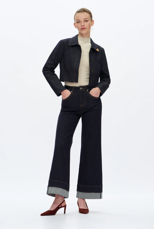 Bayeas High Rise Wide Leg Rolled Jeans