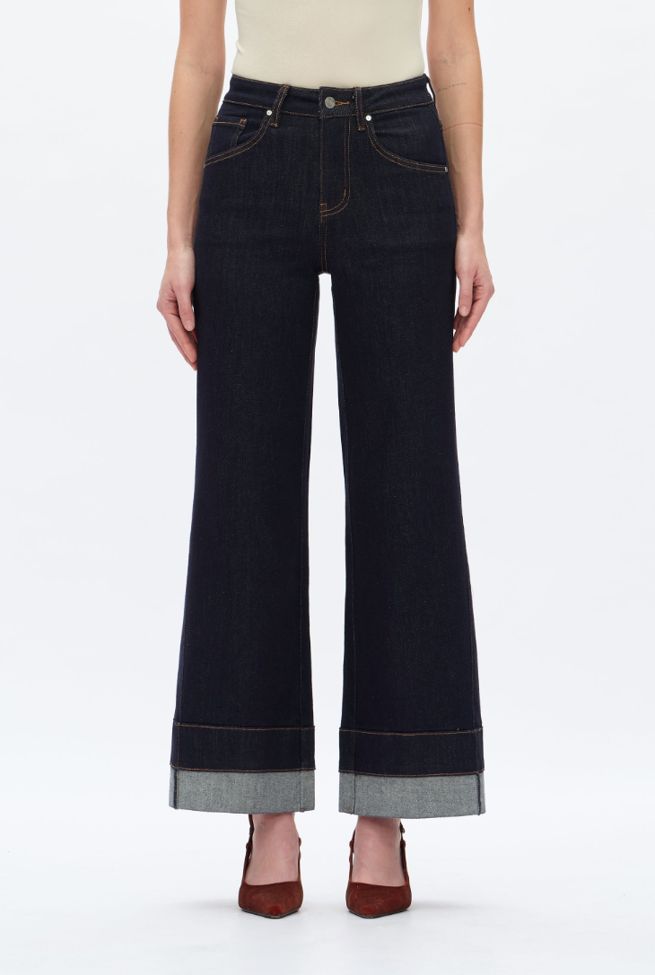 Bayeas High Rise Wide Leg Rolled Jeans