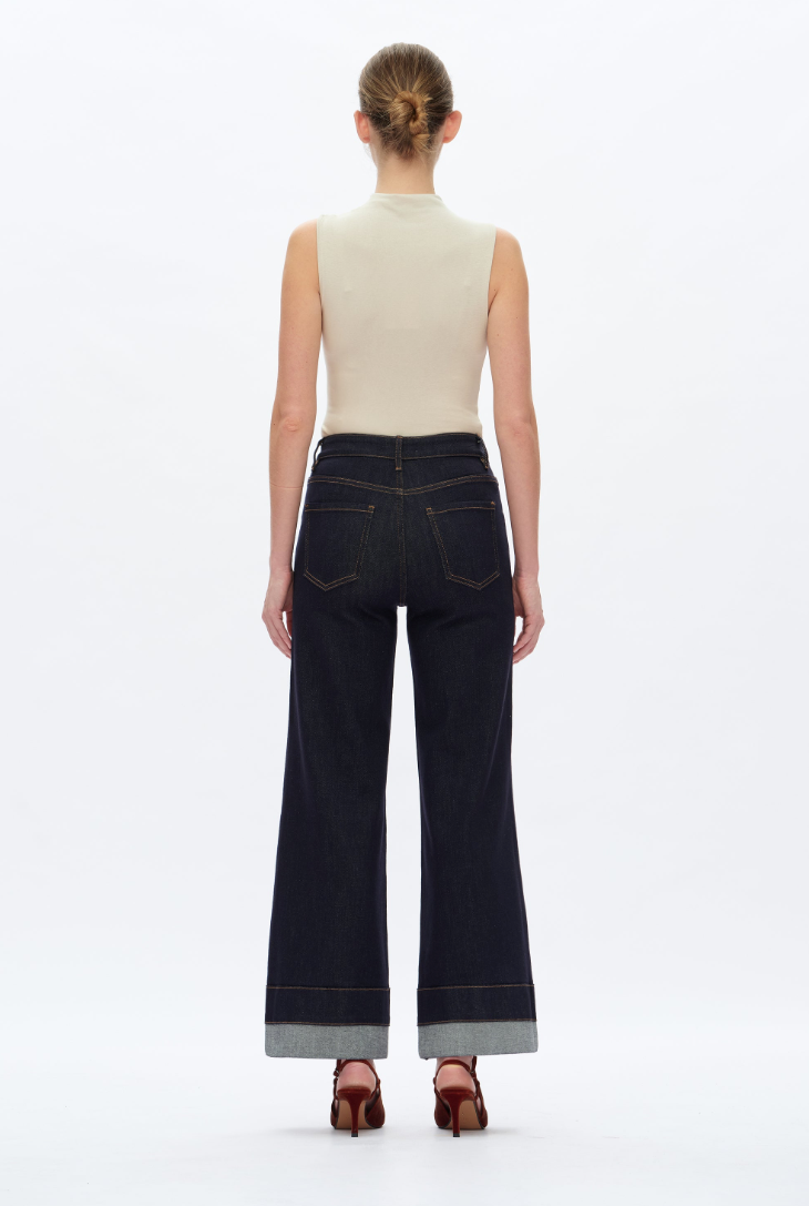 Bayeas High Rise Wide Leg Rolled Jeans