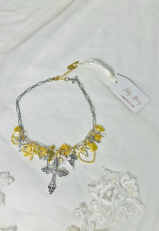 Silver/Gold Cross Heart Charm Necklace