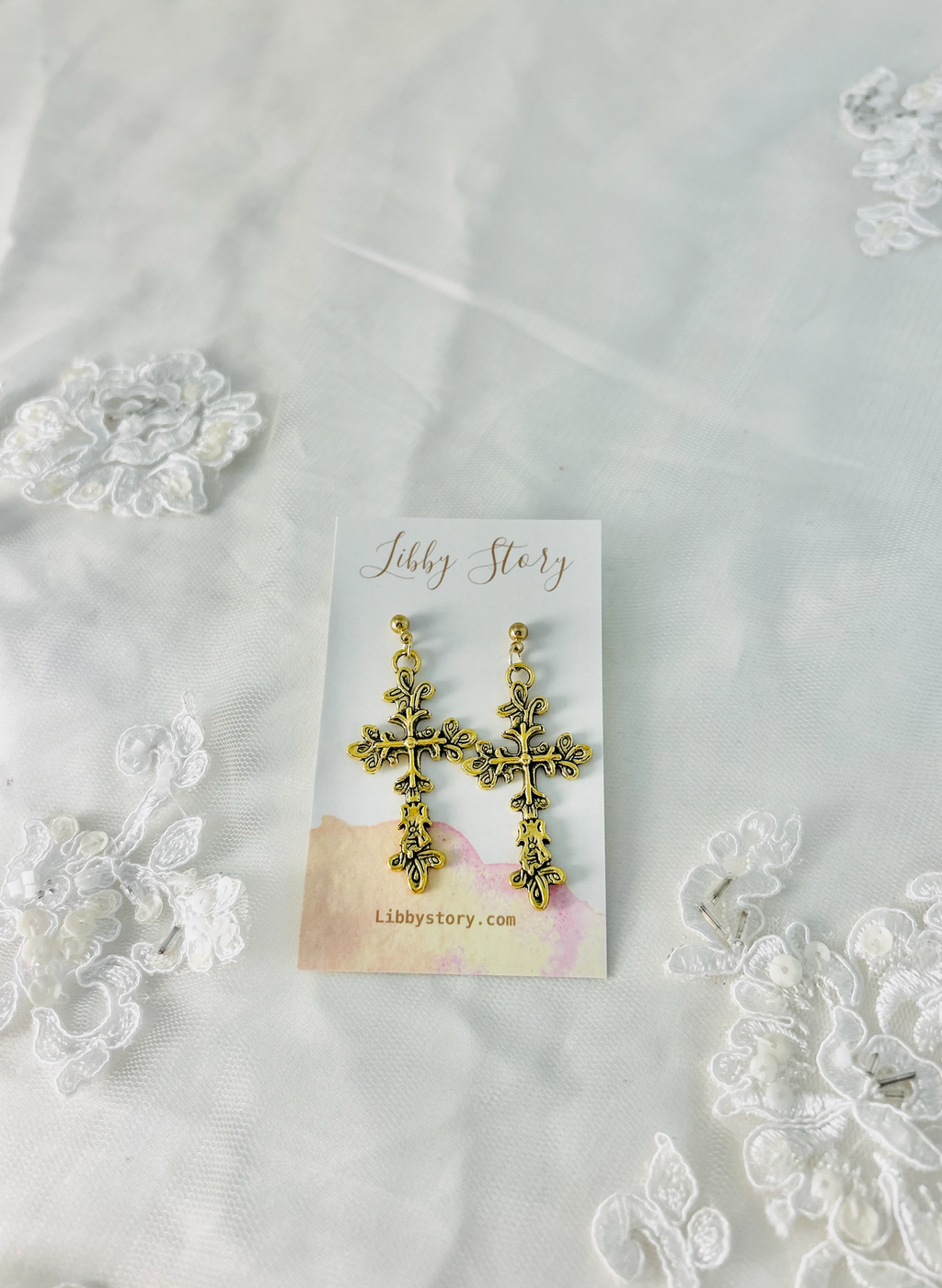 Floral Cross Earrings