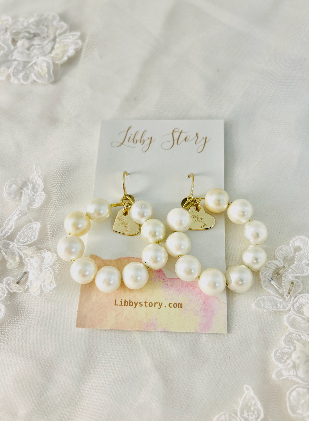 Pearl Hoop w/ Heart Charm Huggie Earrings