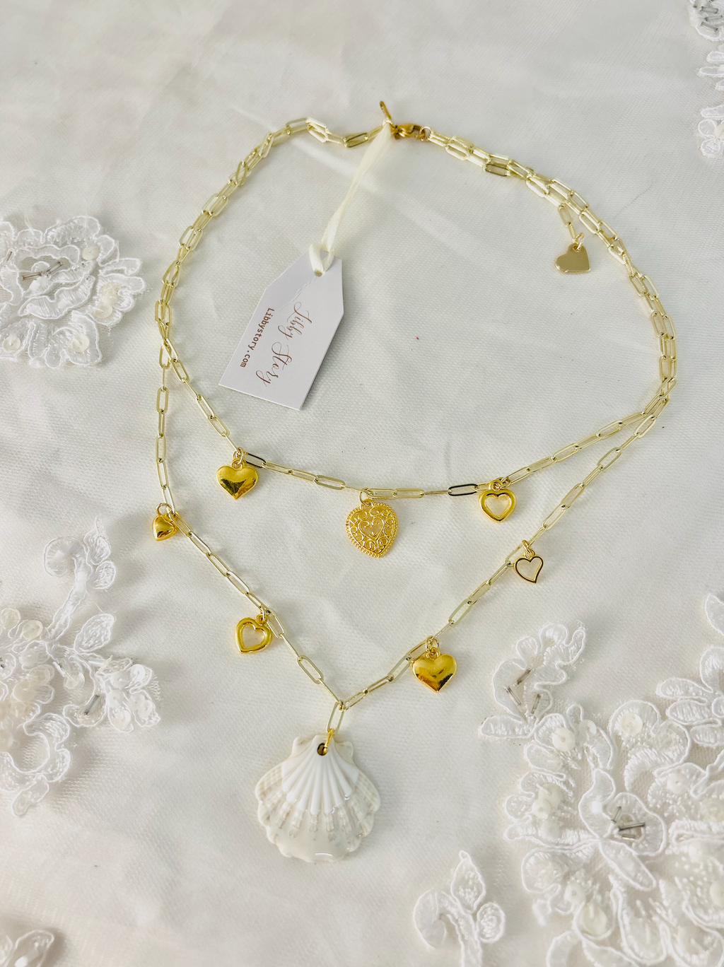 OOAK Shell Heart Charm Necklace