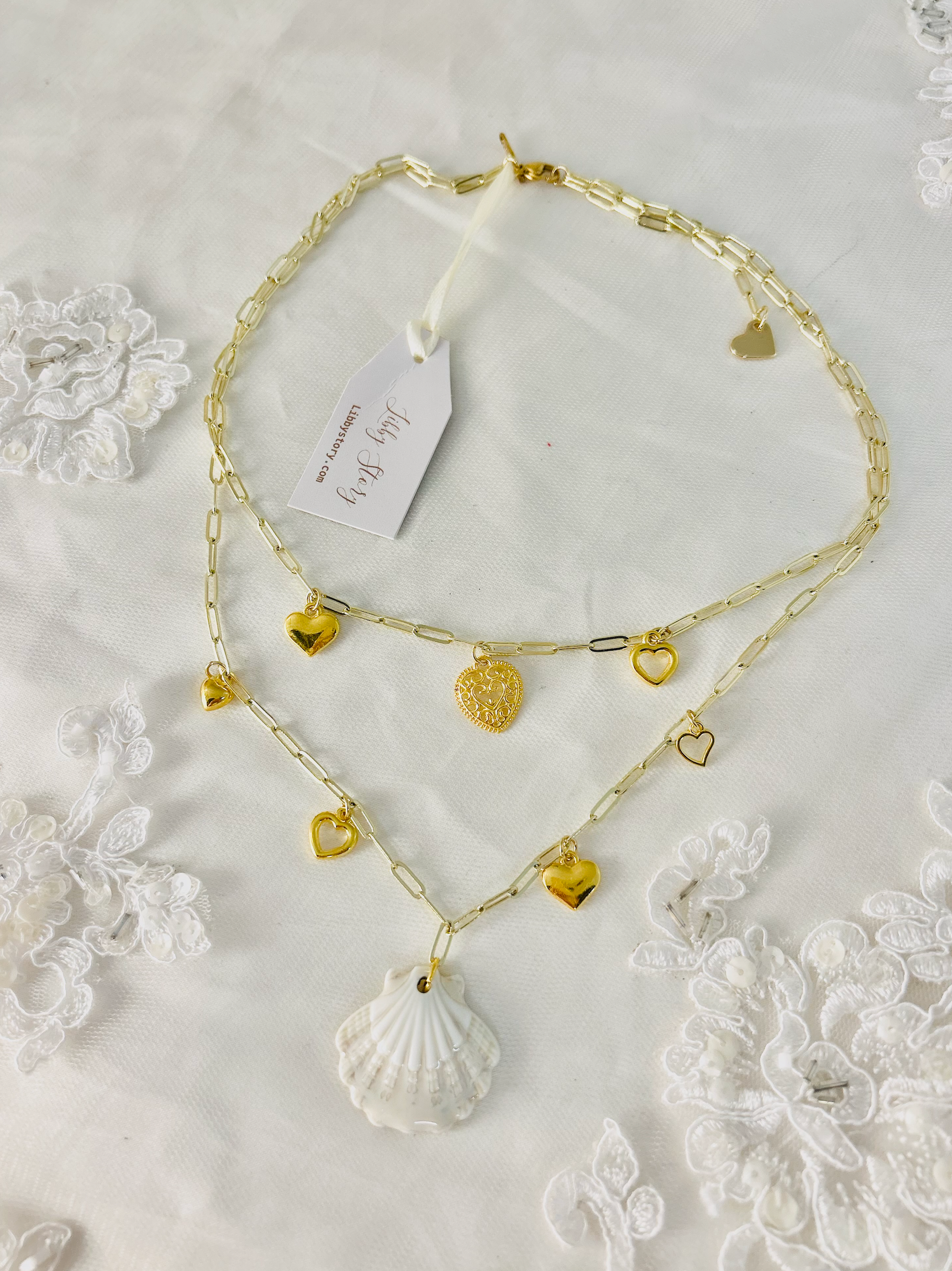OOAK Shell Heart Charm Necklace