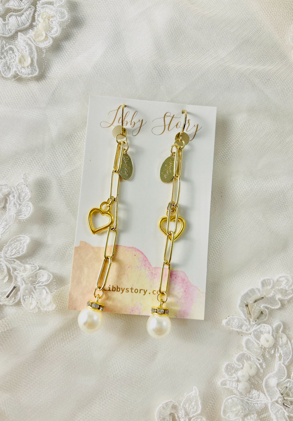 Handmade Long Chain Pearl Dangle Earrings