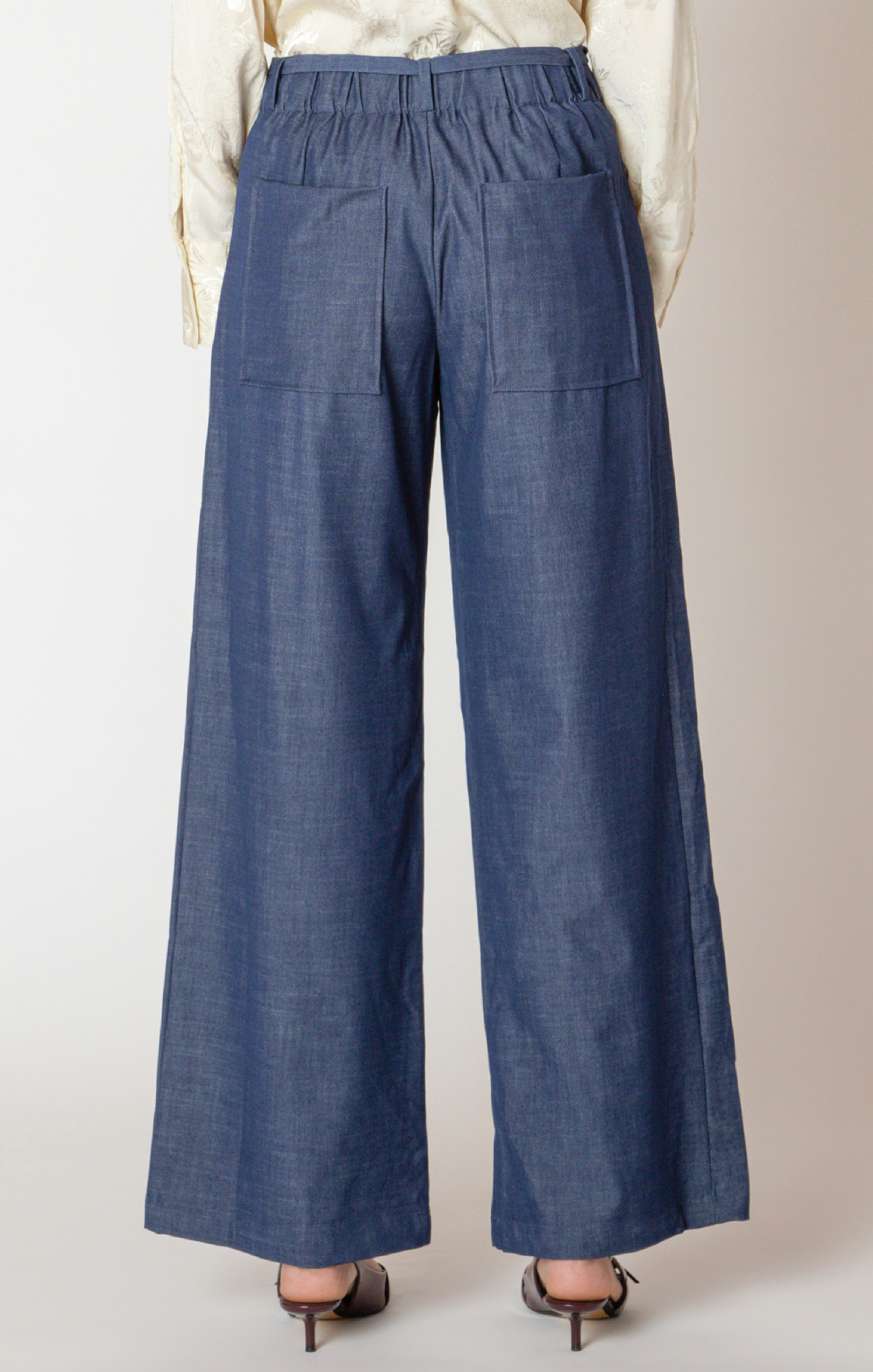 BELTED DENIM EFFECT PANT