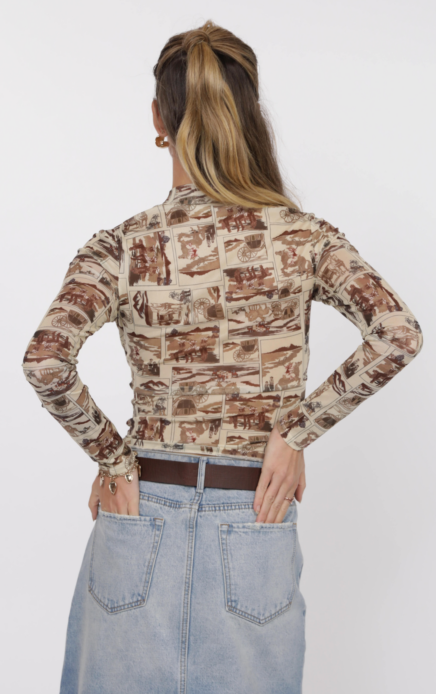 Sage the Label GIDDY UP MOCK NECK LONG SLEEVE MESH TO