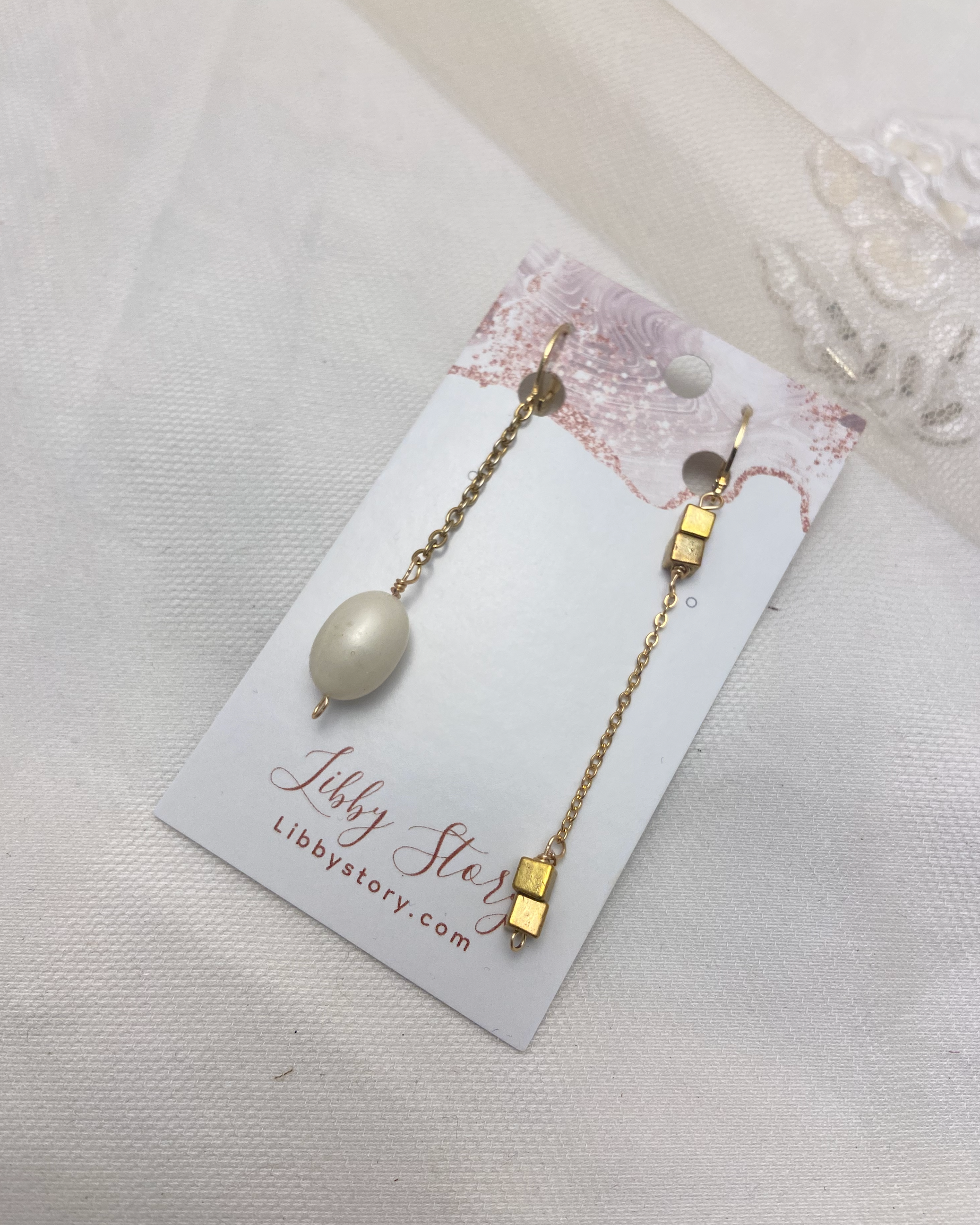 OOAK Mis Match Square and Pearl Earrings