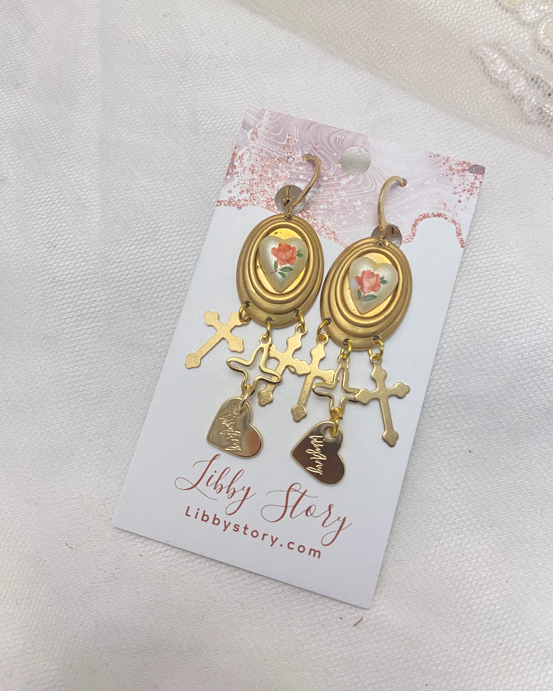 OOAK Floral Heart and Charms Earrings