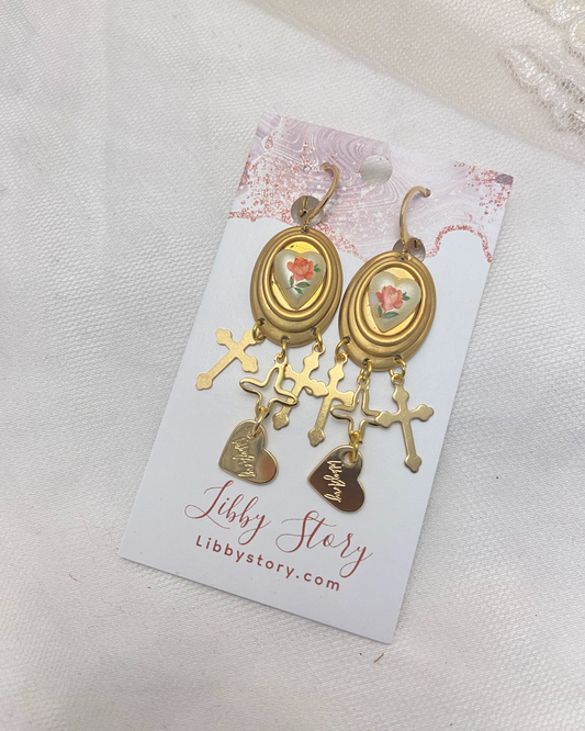 OOAK Floral Heart and Charms Earrings