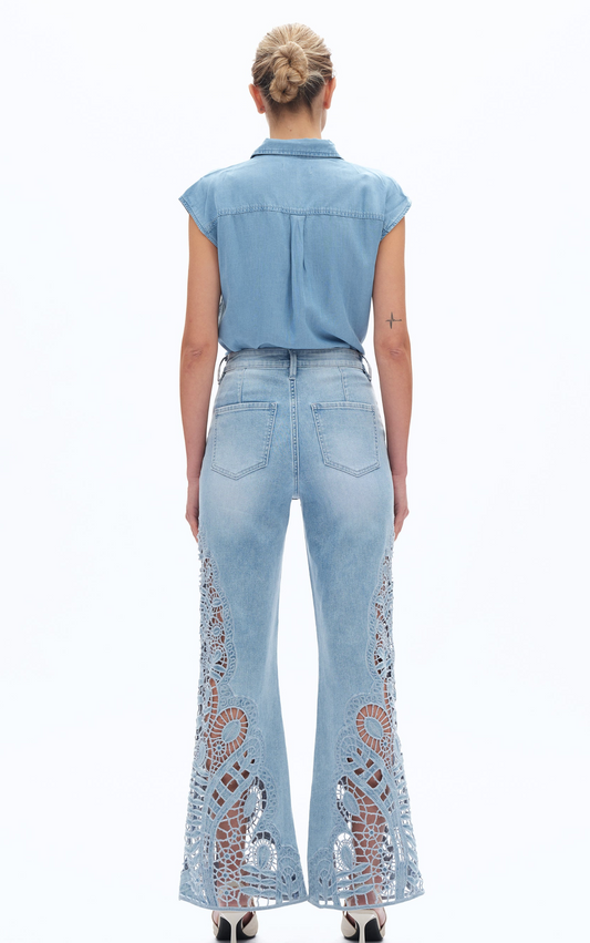 Bayeas Lace Patchwork Wide Leg Jeans