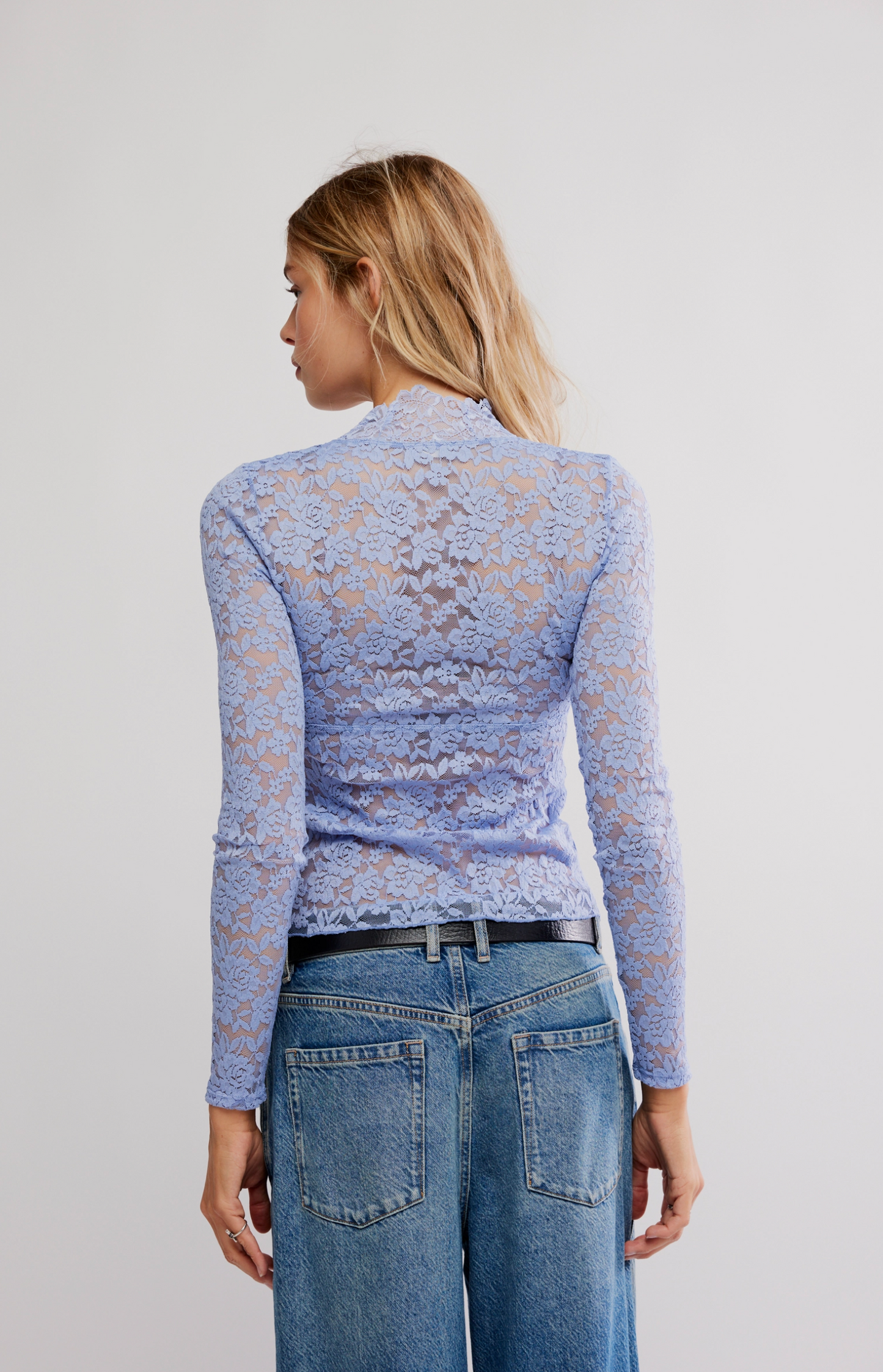 FREE PEOPLE ALL DAY LACE LONG SLEEVE VNECK TOP