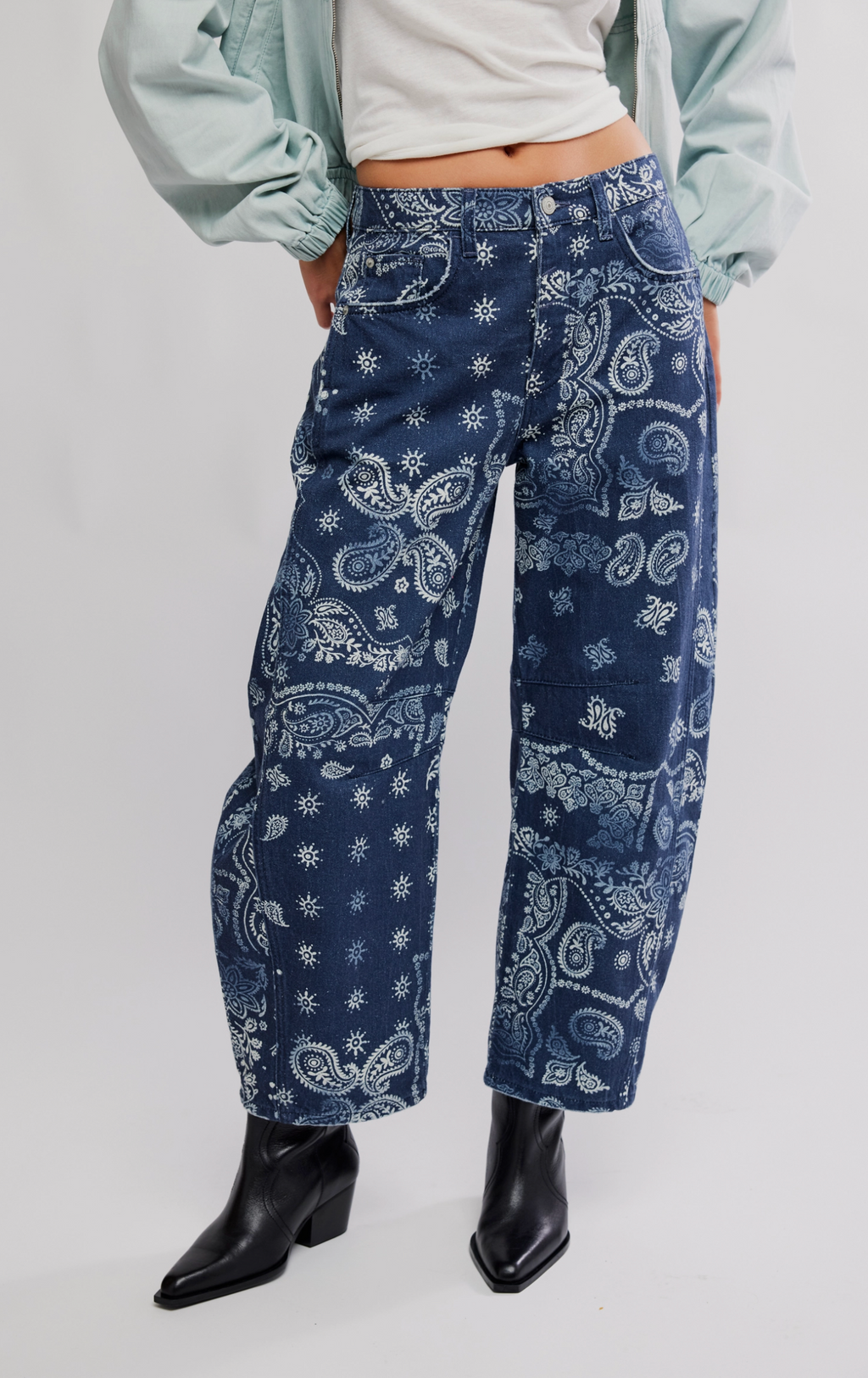 Free People Good Luck Printed Barrel Pants