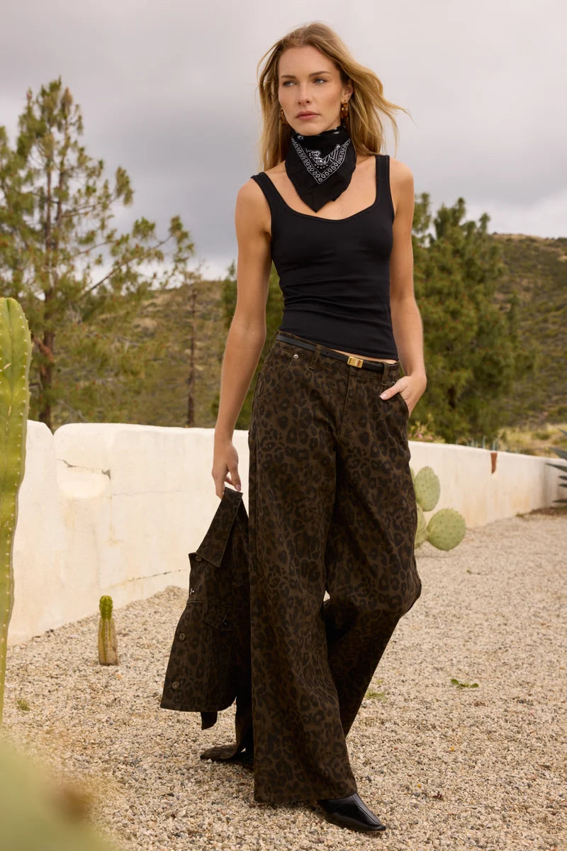 IVY LEOPARD Denim Wide Leg Pants