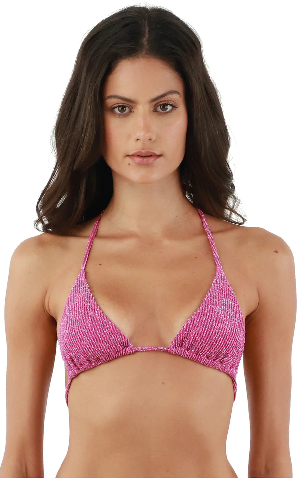 Malai Textured Sparkling Easy Pink Basal Triangle Bikini Top