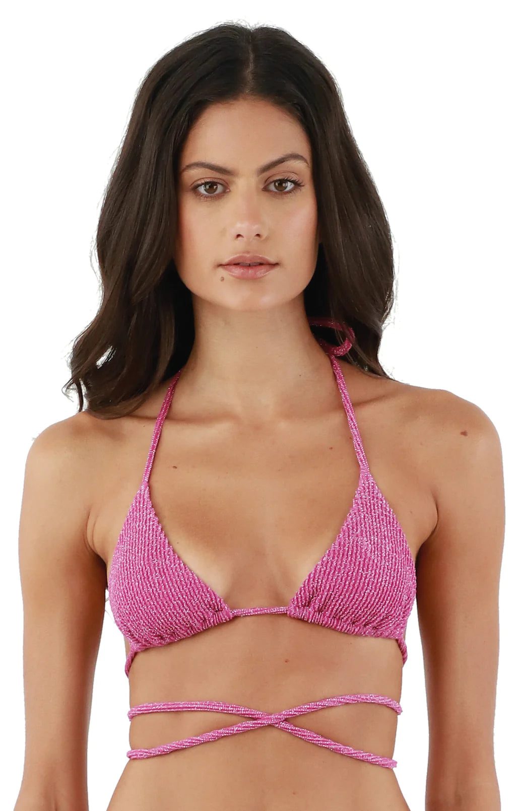 Malai Textured Sparkling Easy Pink Basal Triangle Bikini Top