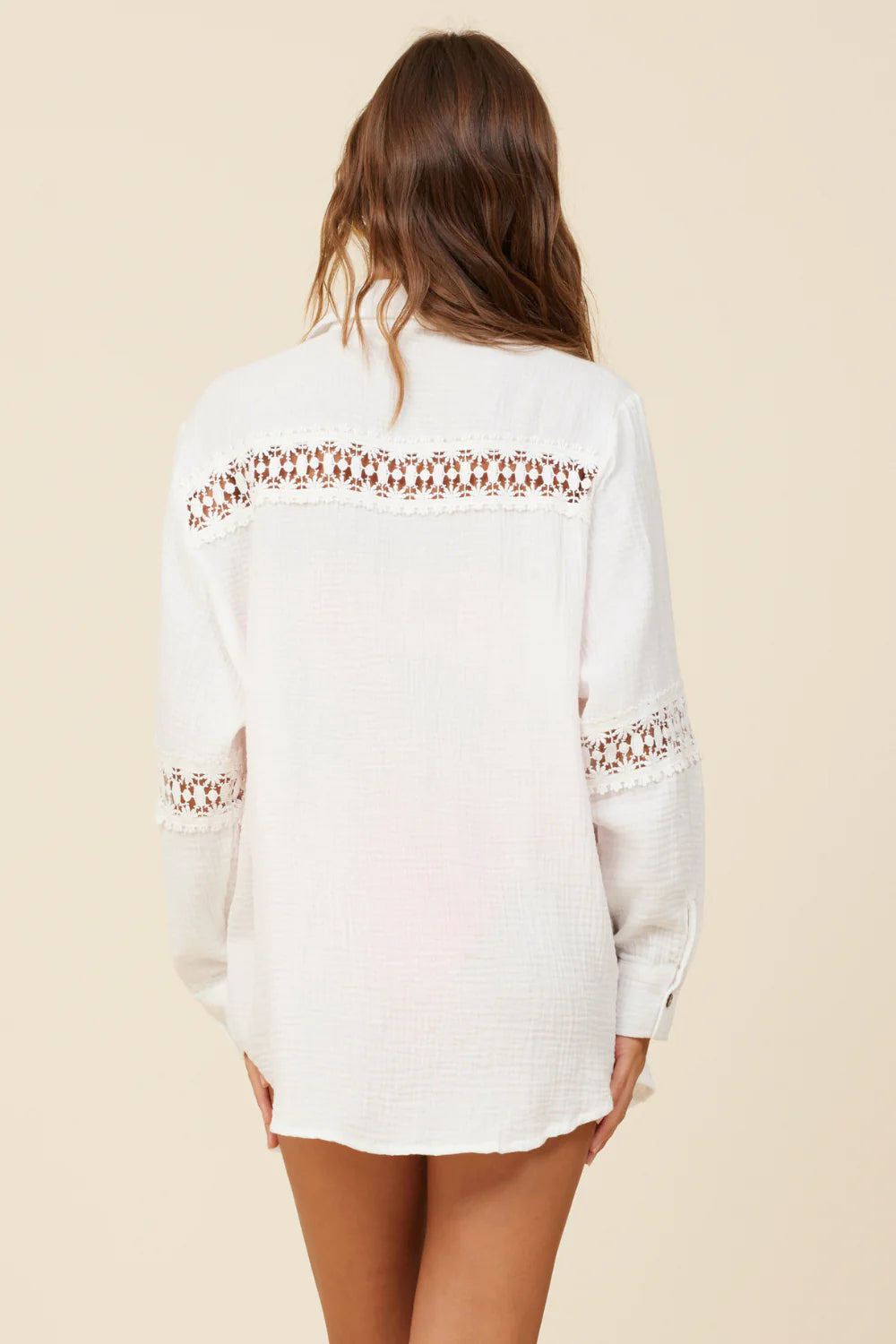 Surf Gypsy Gauze Crochet Button Up Top