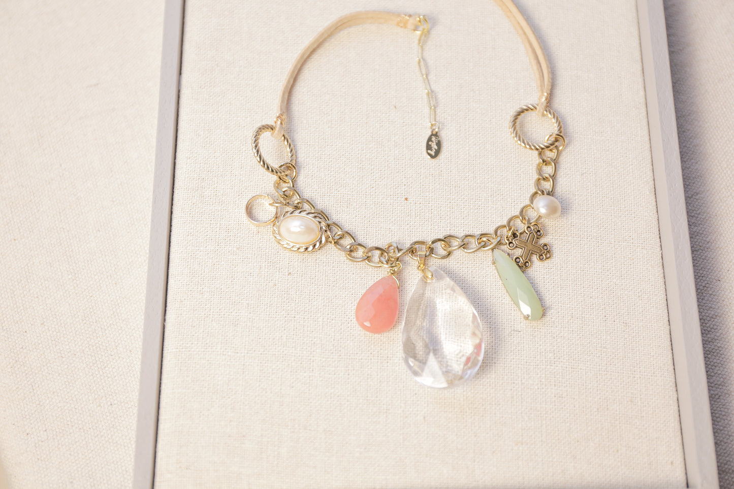 LS Upcycled Vintage Charms Brass Leather Necklace