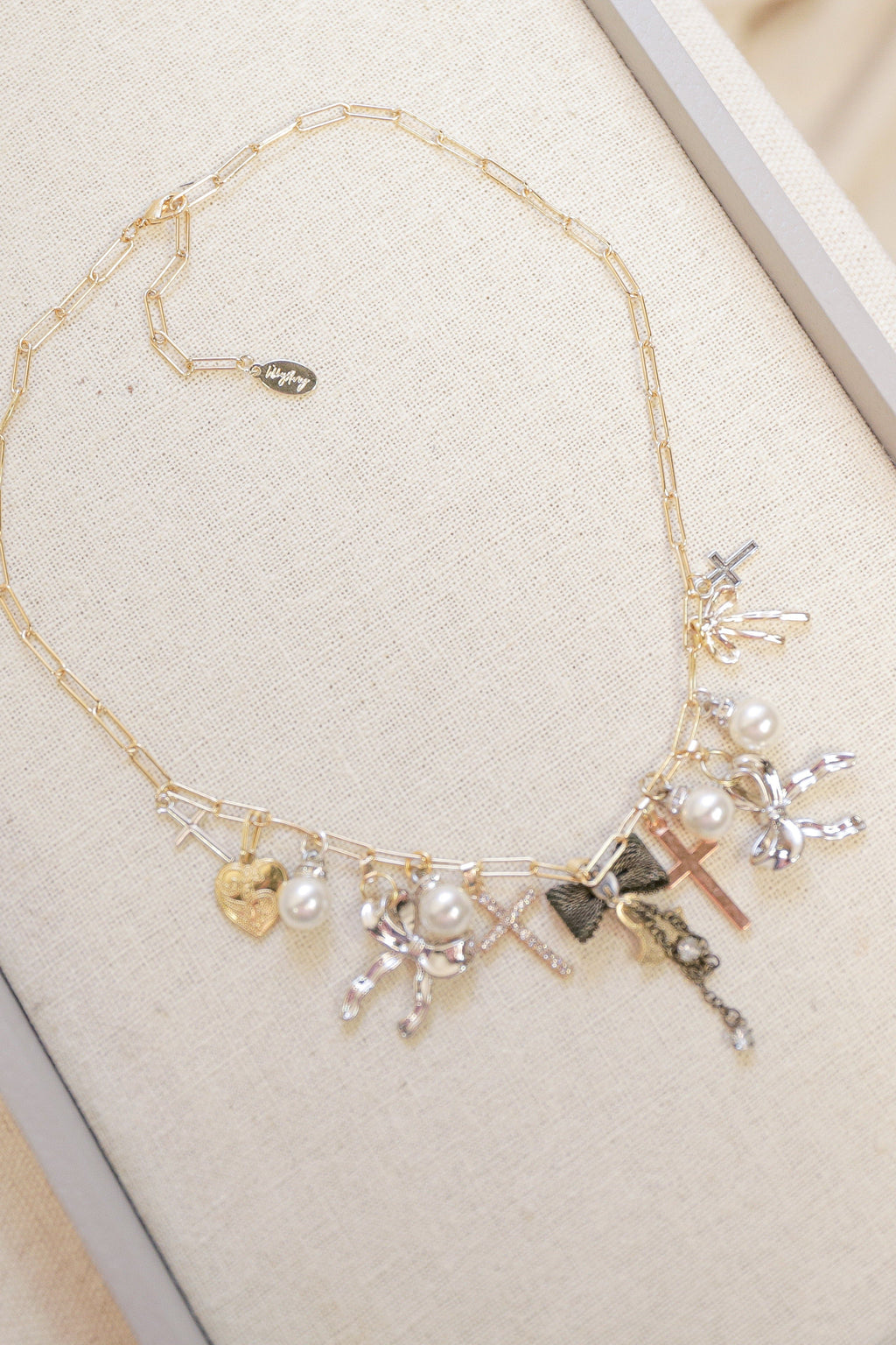 OOAK Bow and Cross Charm Necklace