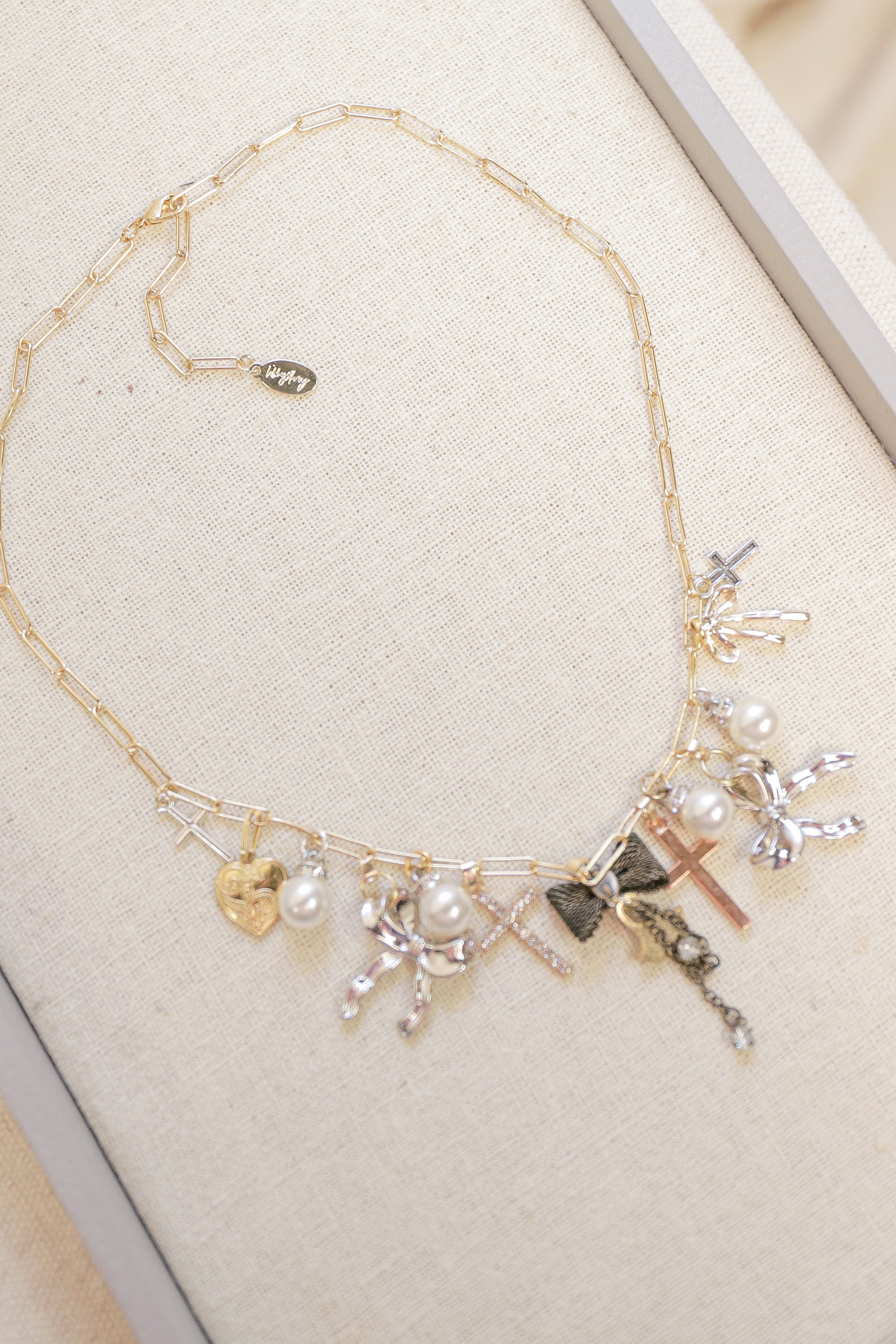 OOAK Bow and Cross Charm Necklace