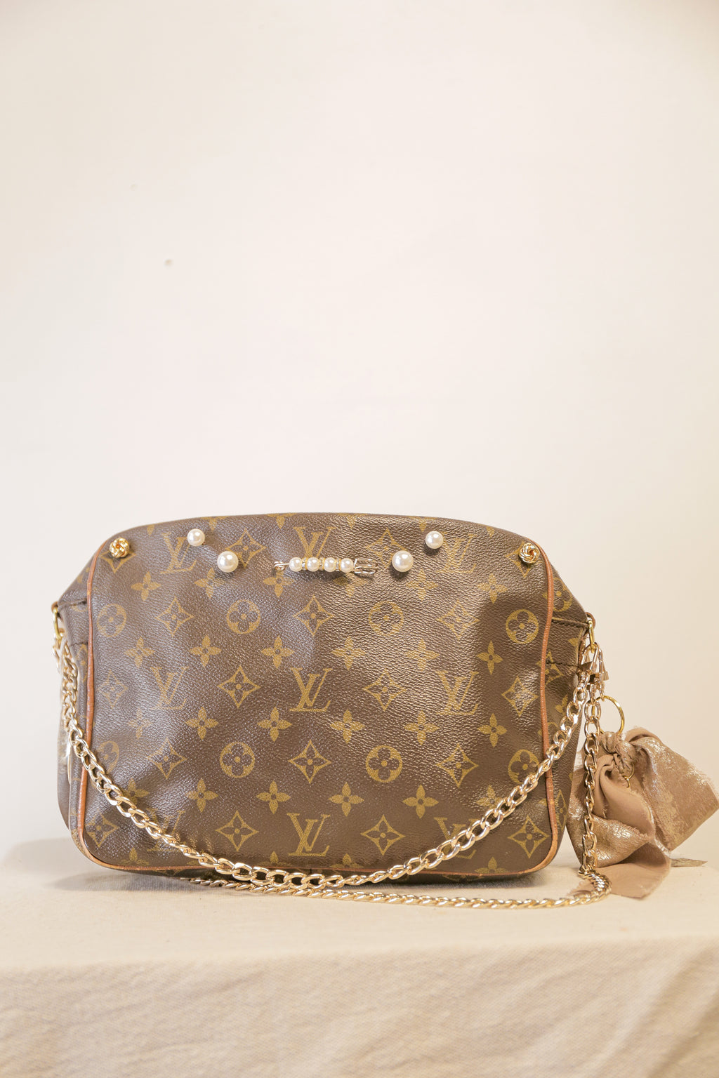 OOAK Authentic LV Purse Upcycled with Pearls and Vintage Cuff Links
