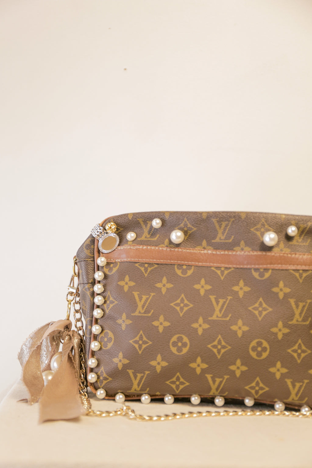 OOAK Authentic LV Purse Upcycled with Pearls and Vintage Cuff Links