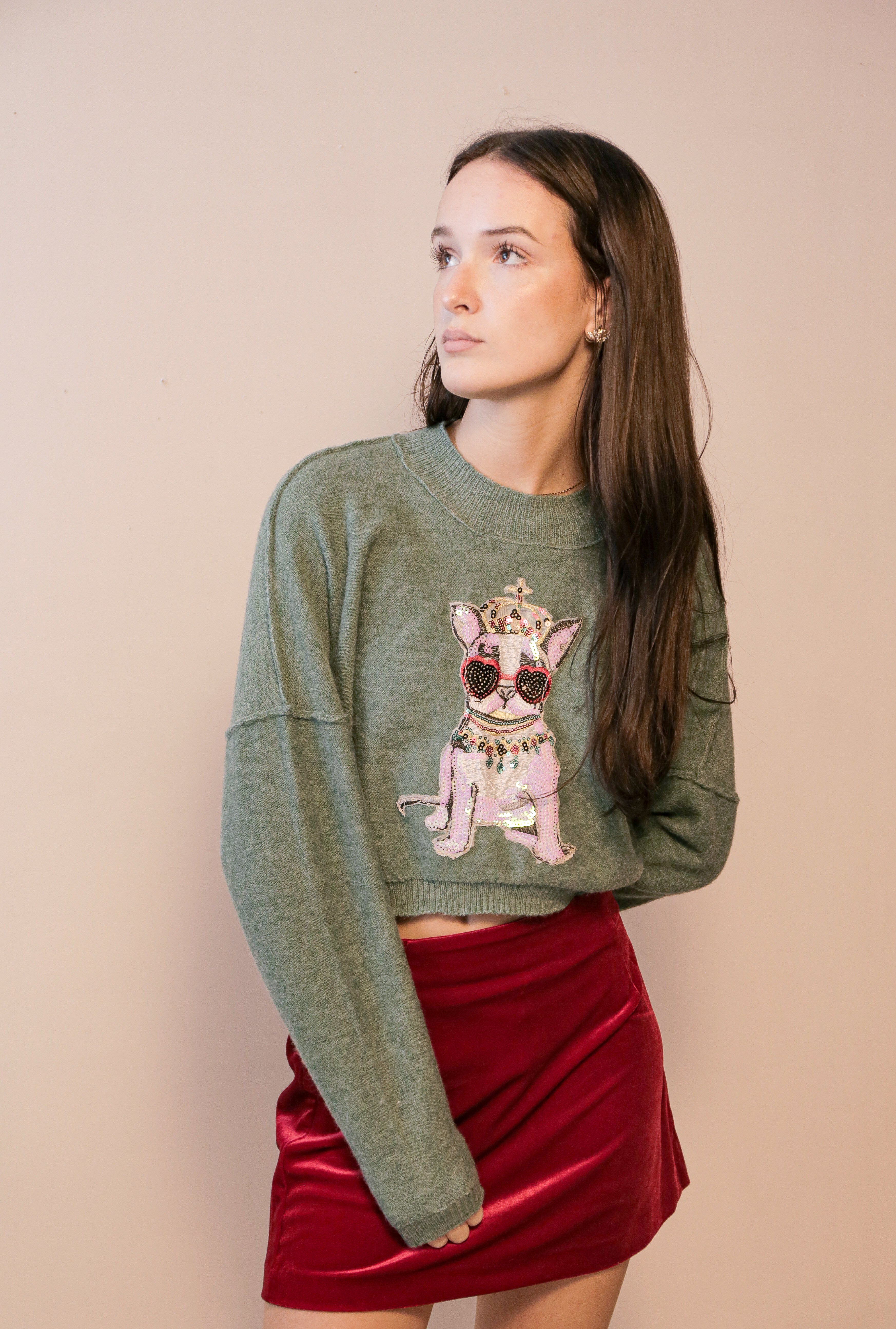 OOAK Sequin Dog Patch Sweater