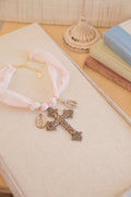 Vintage Cross & Charms Fabric Necklace | One-of-a-Kind