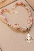Vintage Cross Charm Handkerchief Necklace | One-of-a-Kind