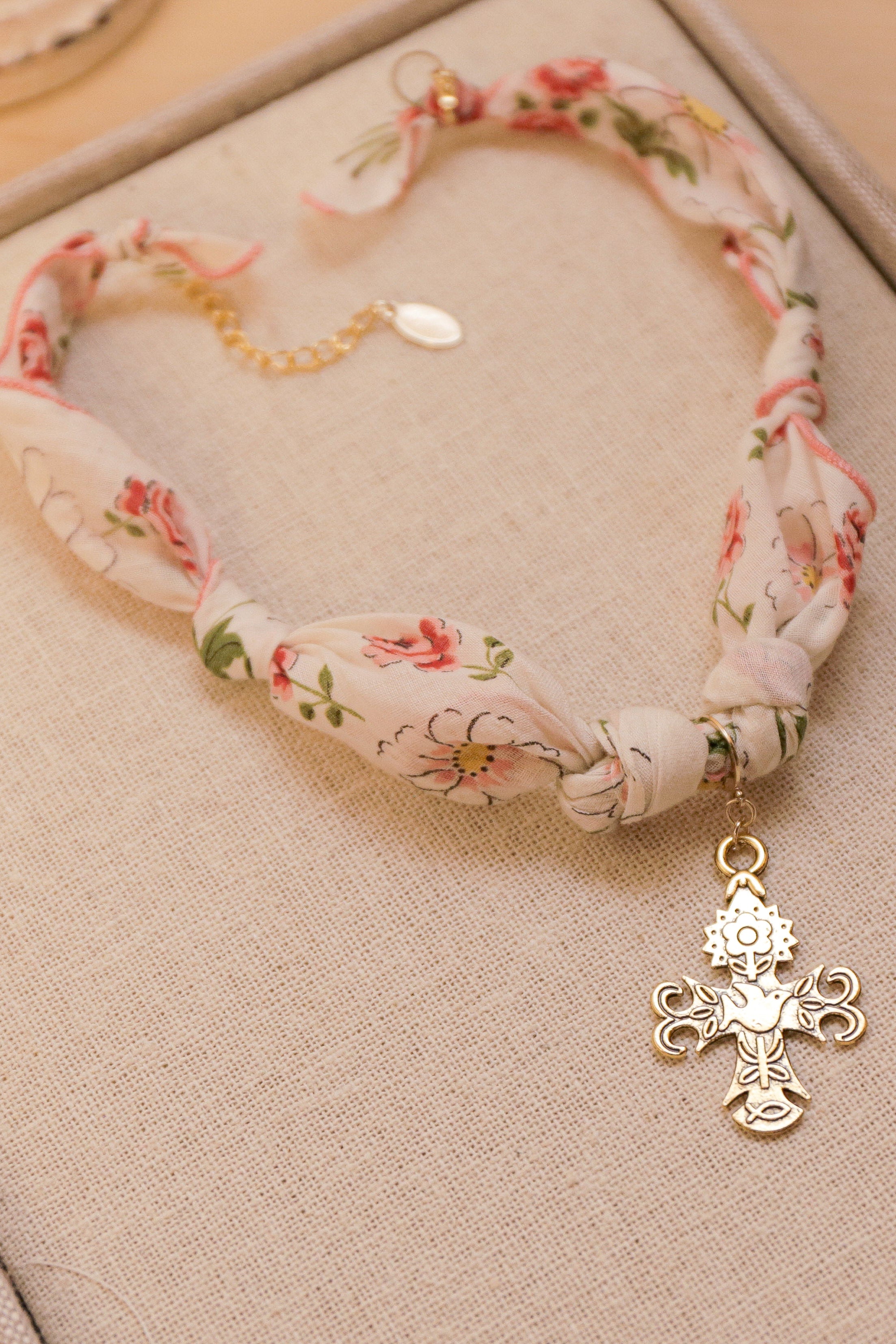 Vintage Cross Charm Handkerchief Necklace | One-of-a-Kind